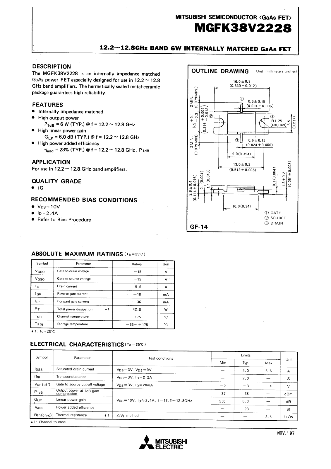 Mitsubishi MGFK38V2228 Datasheet