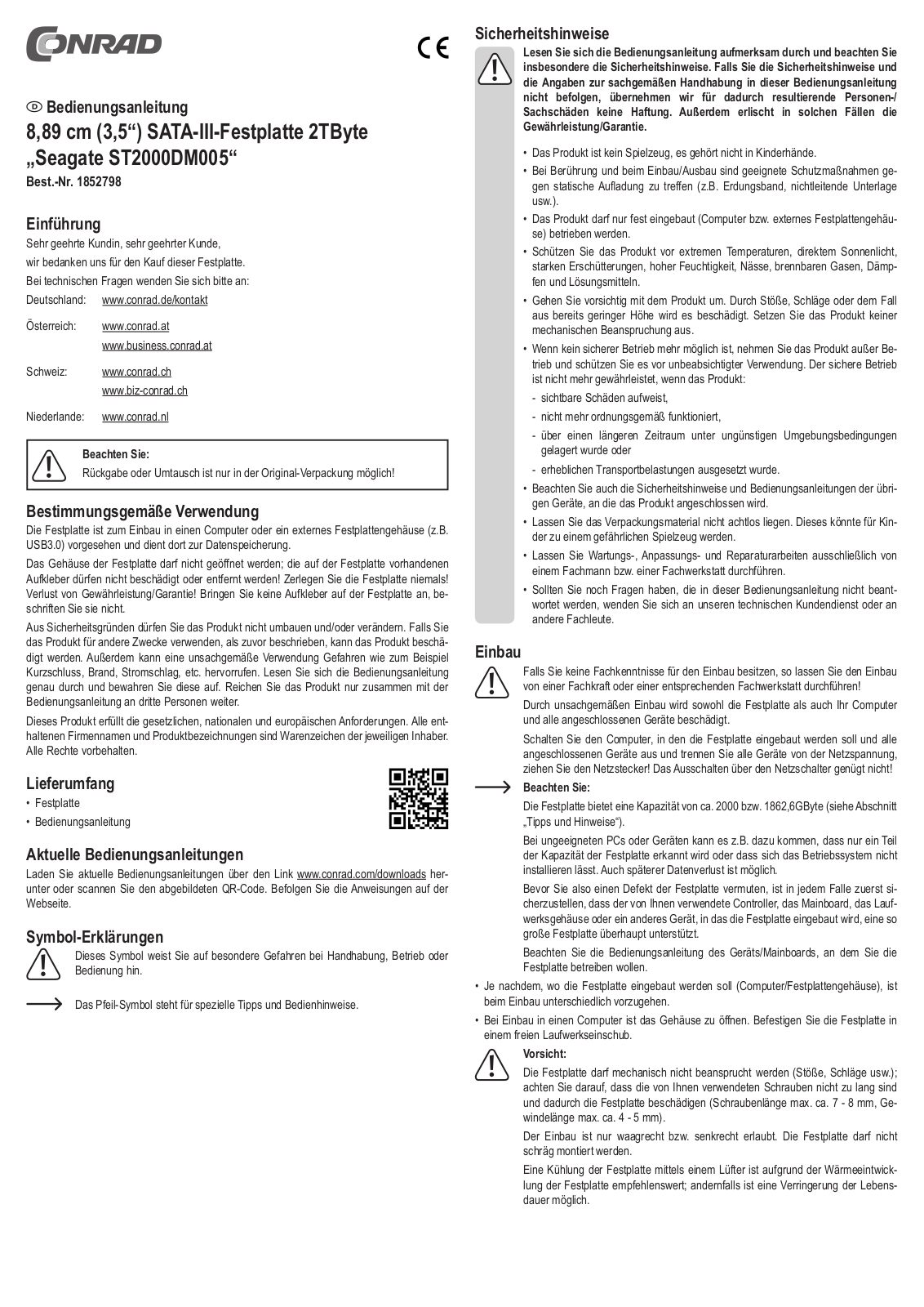 Seagate ST2000DM005 OPERATION MANUAL