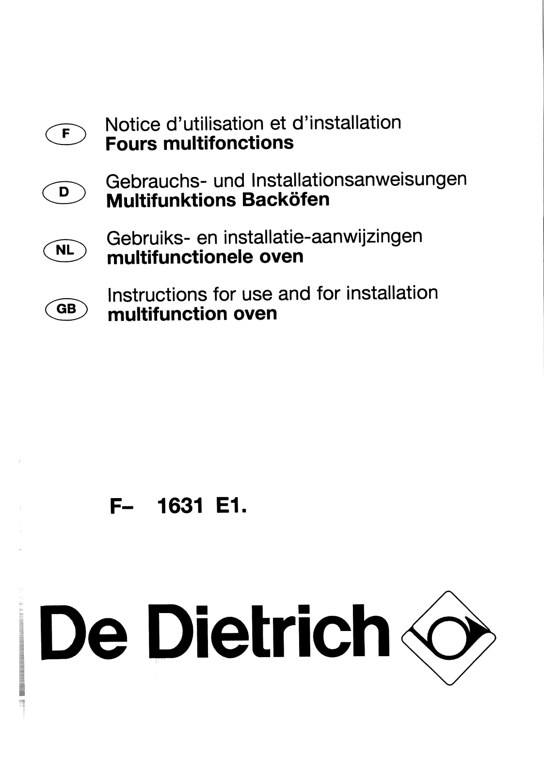 De dietrich FA1631E31 User Manual