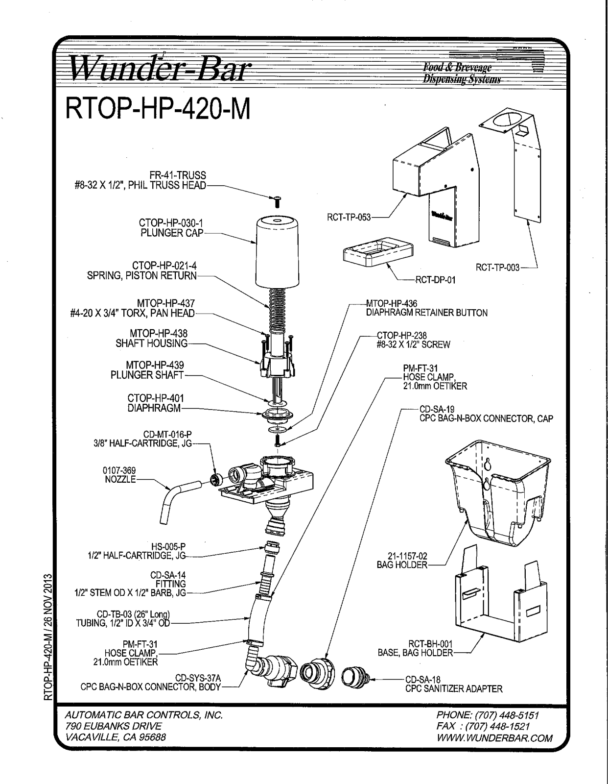 Wunder Bar RTOP-HP-420-M Parts List