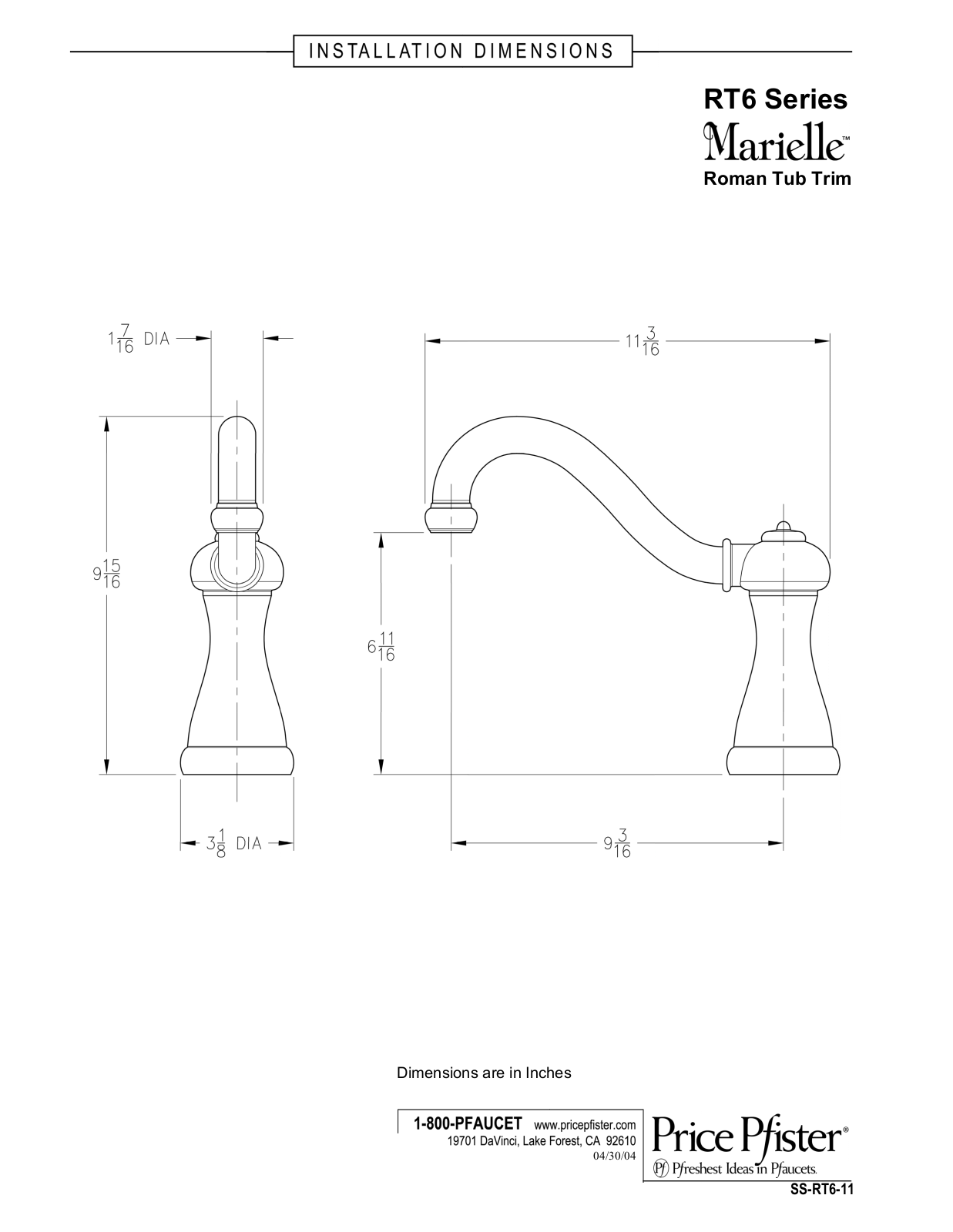 Pfister PPR2719 Dimensions - ManualMachine.com
