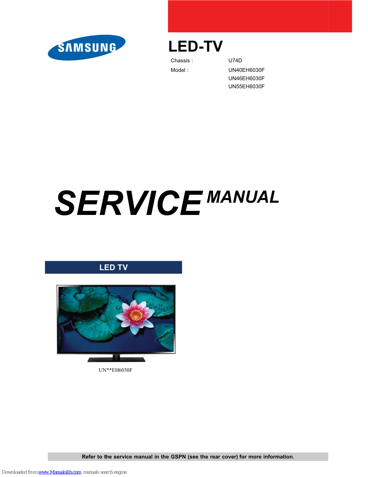 Samsung UN40EH6030F, UN46EH6030F, UN55EH6030F Service Manual