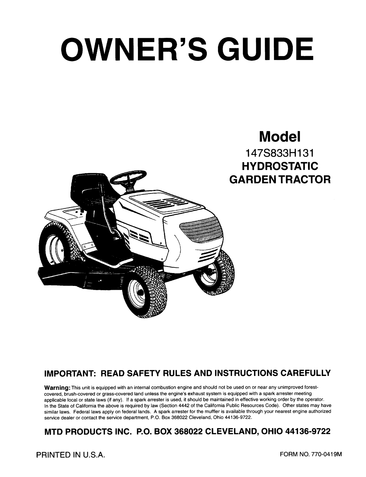 MTD 147S833H131 User Manual