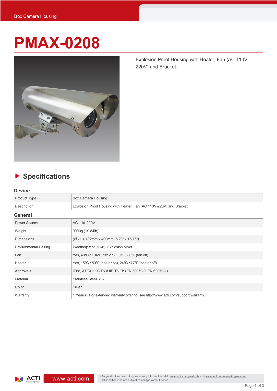 ACTi PMAX-0208 Specsheet