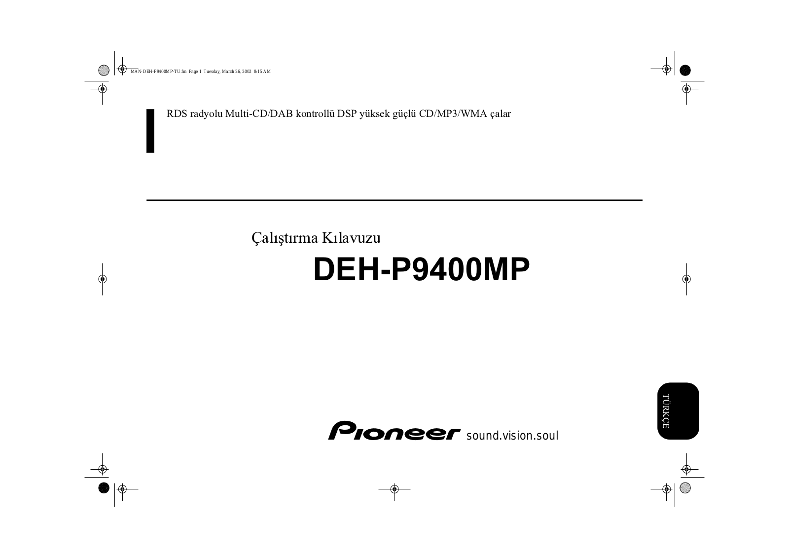 Pioneer DEH-P9400MP User manual