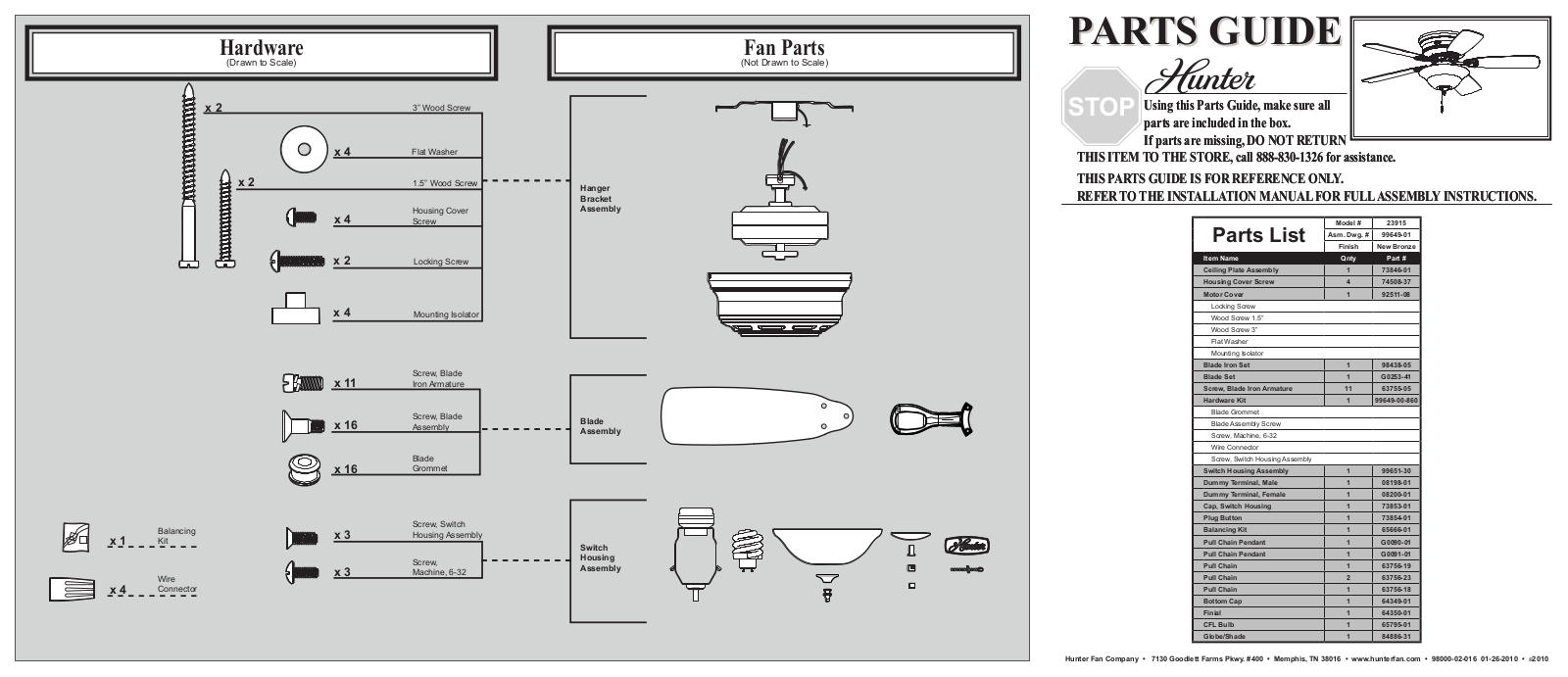 Hunter 23915 Parts Guide