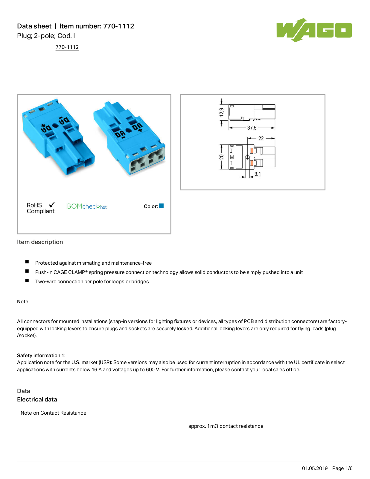 Wago 770-1112 Data Sheet