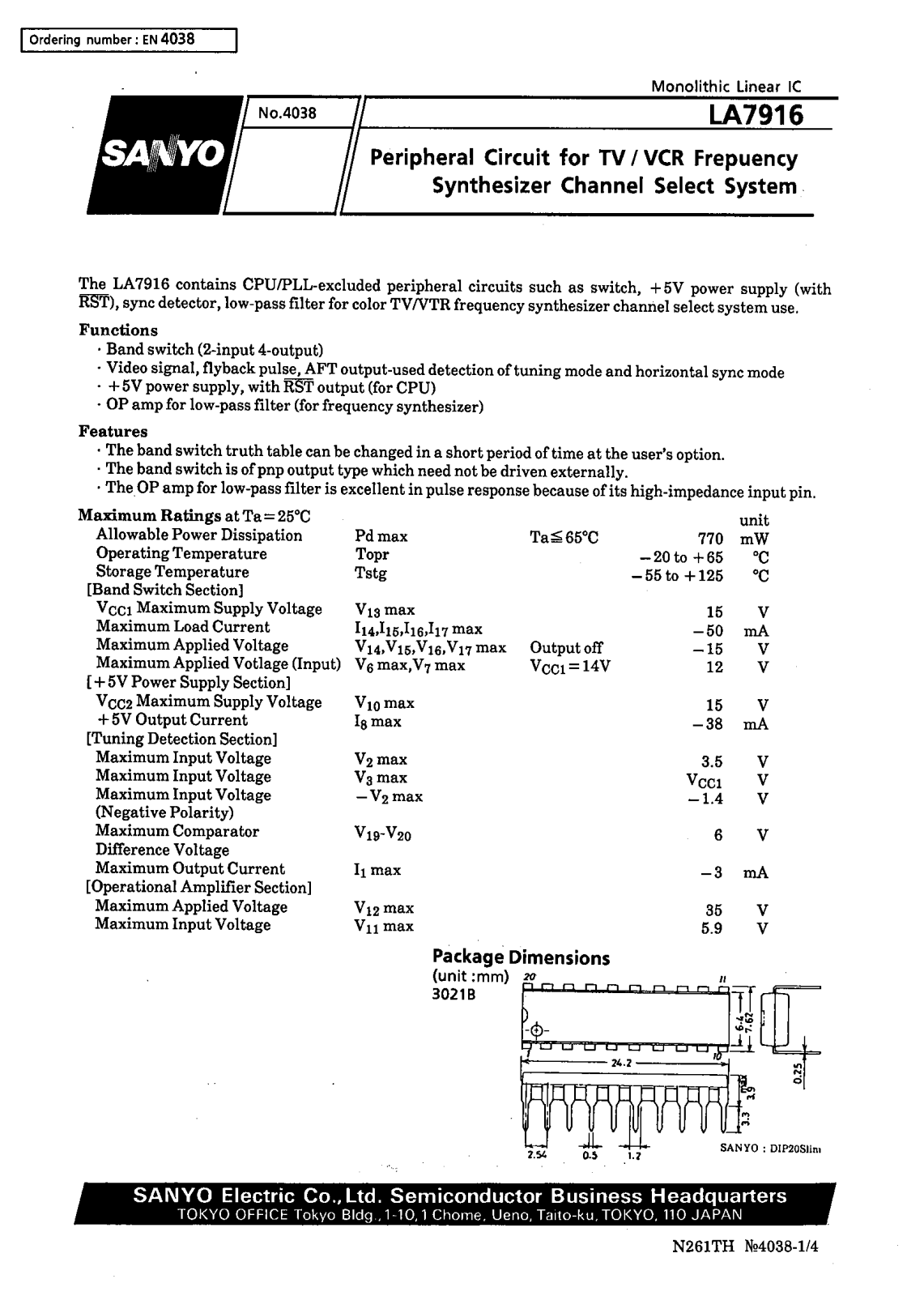 SANYO LA7916 Datasheet