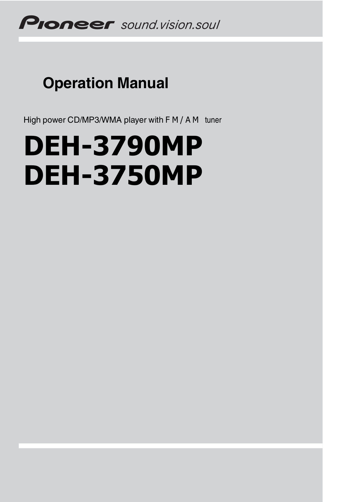 Pioneer DEH-3790MP User Manual