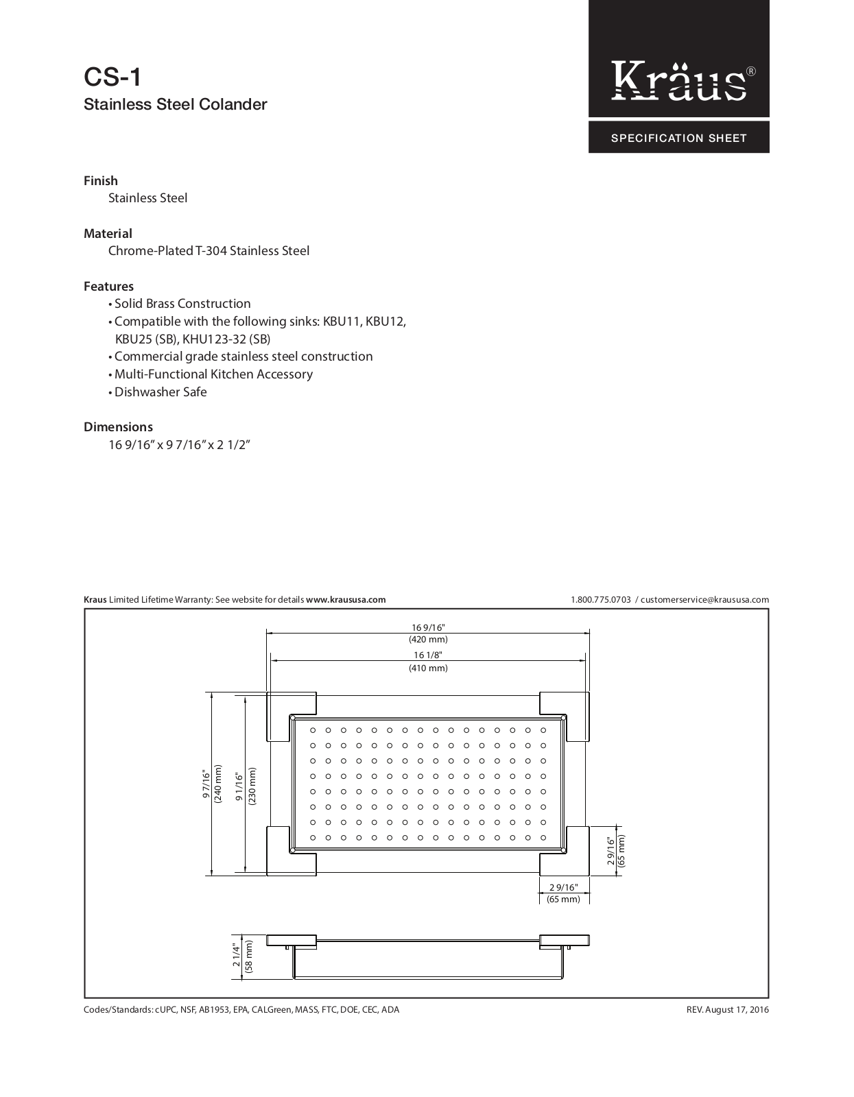 Kraus CS1 Specs