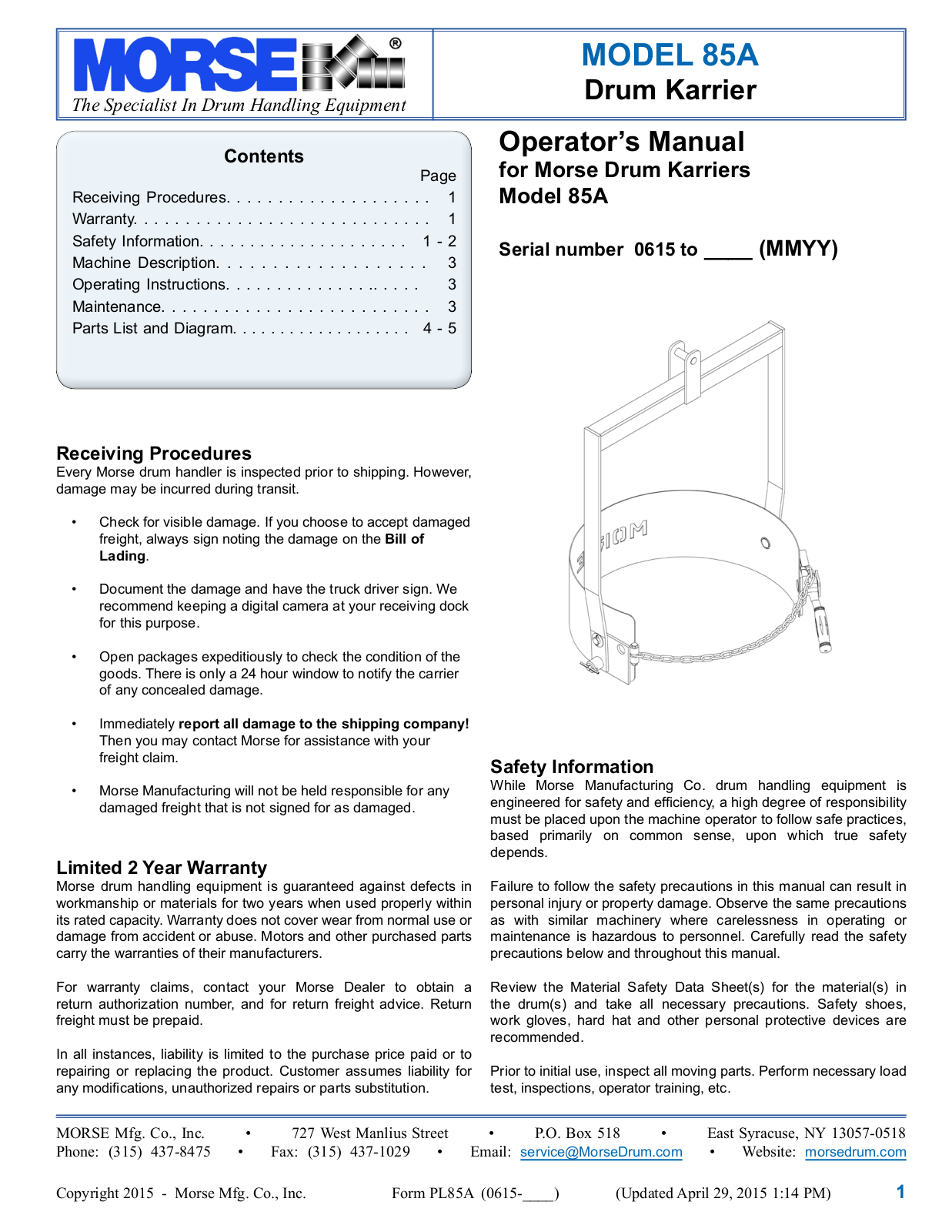 Morse 85A User Manual