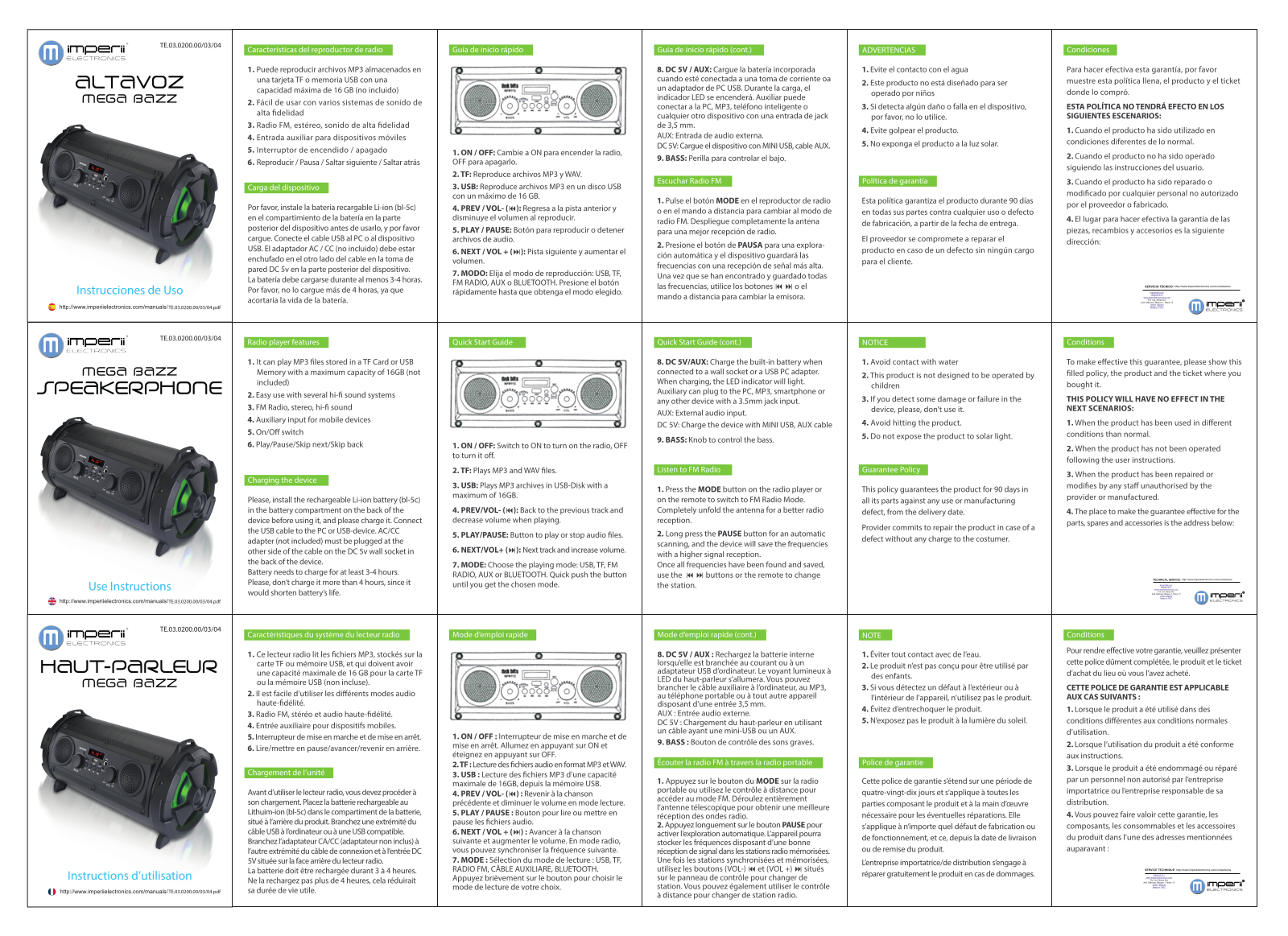 imperii electronics Mega Bazz Speakerphone Instruction Manual