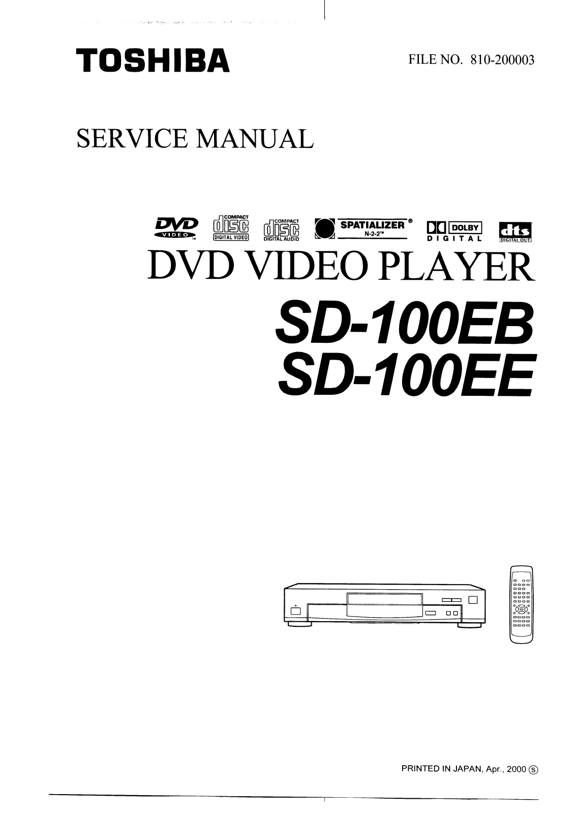 Toshiba SD-100 Service manual