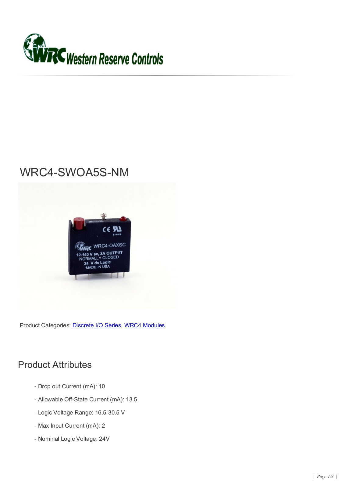 Western Reserve Controls WRC4-SWOA5S-NM Data Sheet