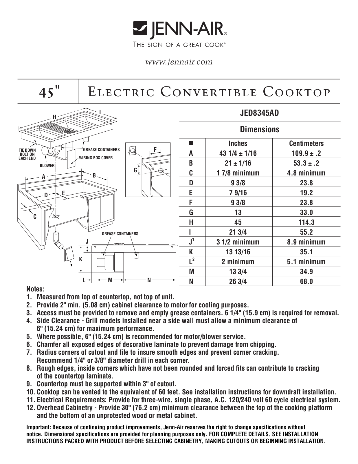 Jenn-air JED8345AD Dimension Guide