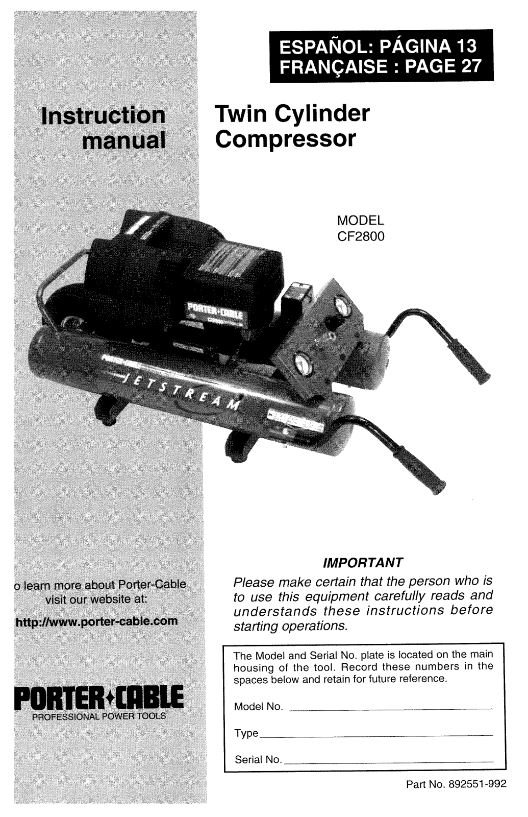 Porter-Cable CF2800, 892551-992 User Manual