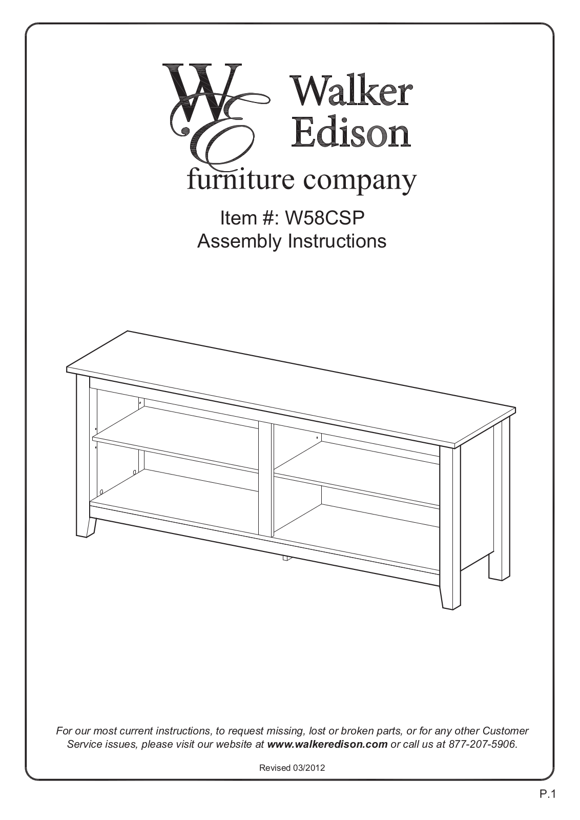 Walker Edison Furniture W58CSP User Manual