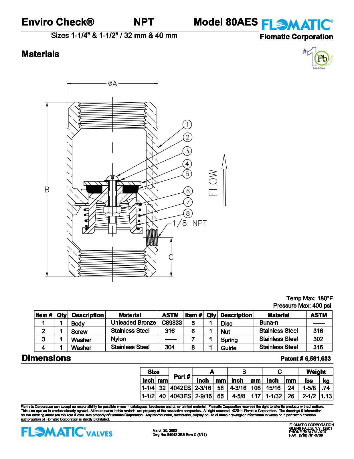 Flomatic 80AES Parts List