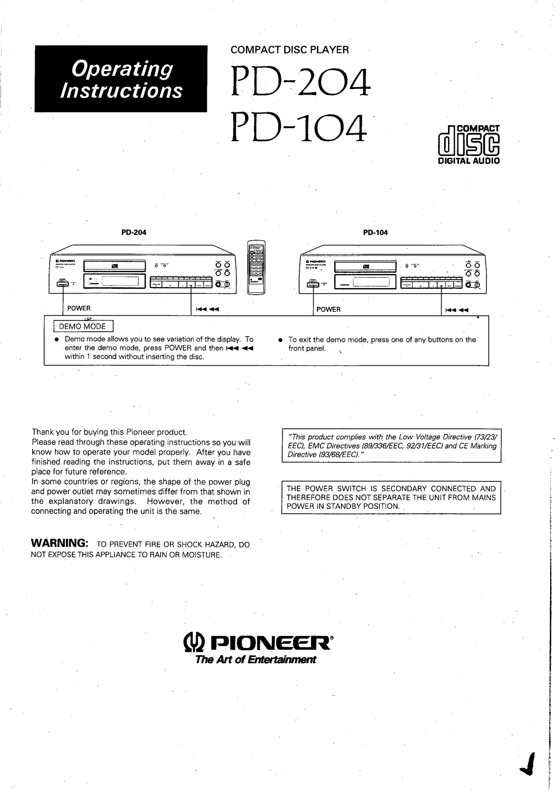 Pioneer PD-104 Owners manual