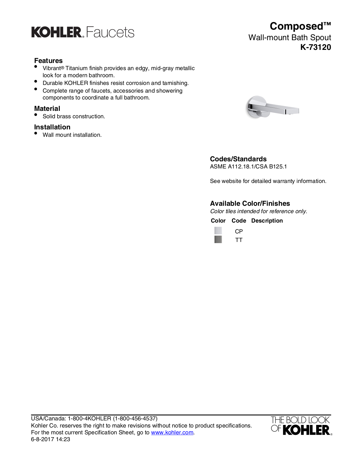 Kohler KOH21985 Specifications Sheet - ManualMachine.com