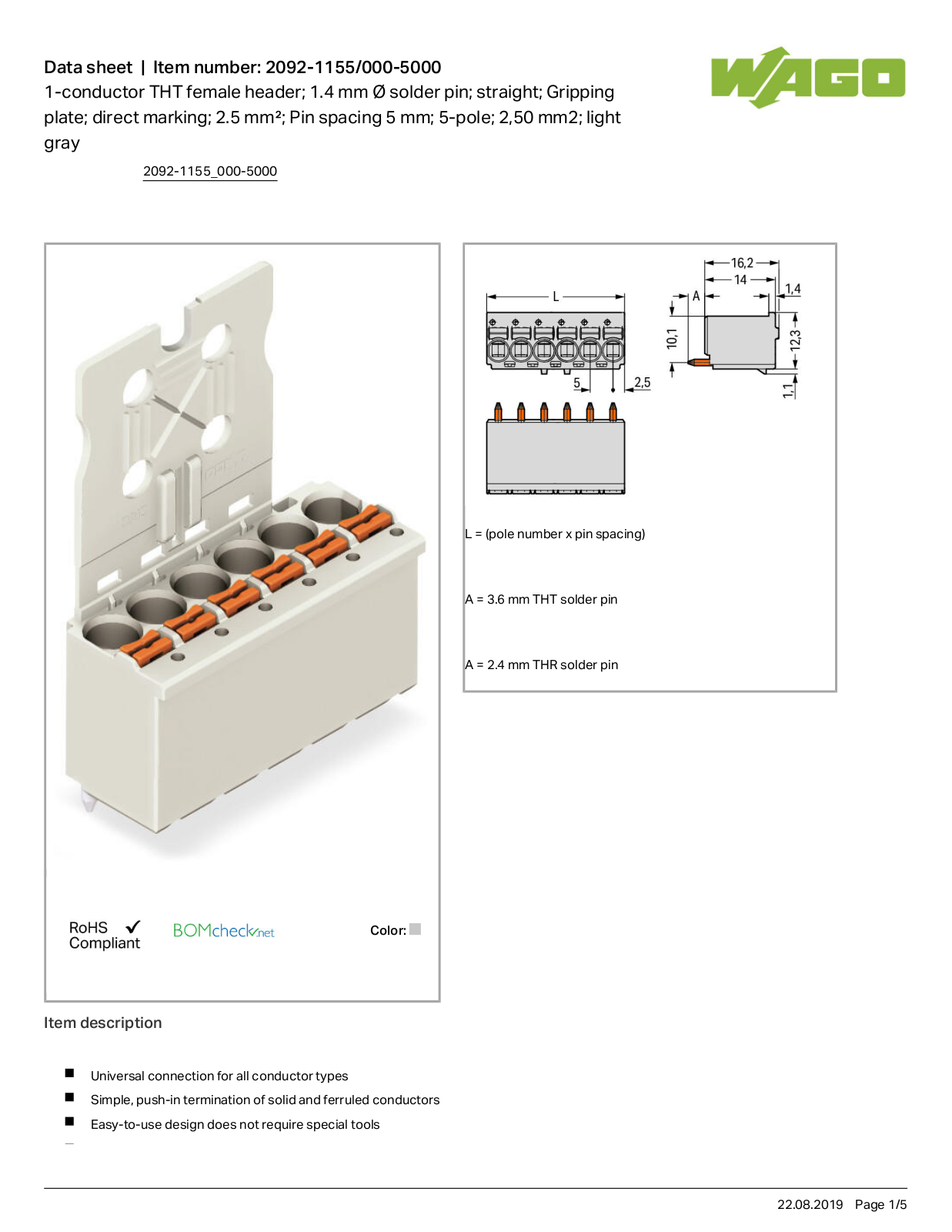 Wago 2092-1155/000-5000 Data Sheet