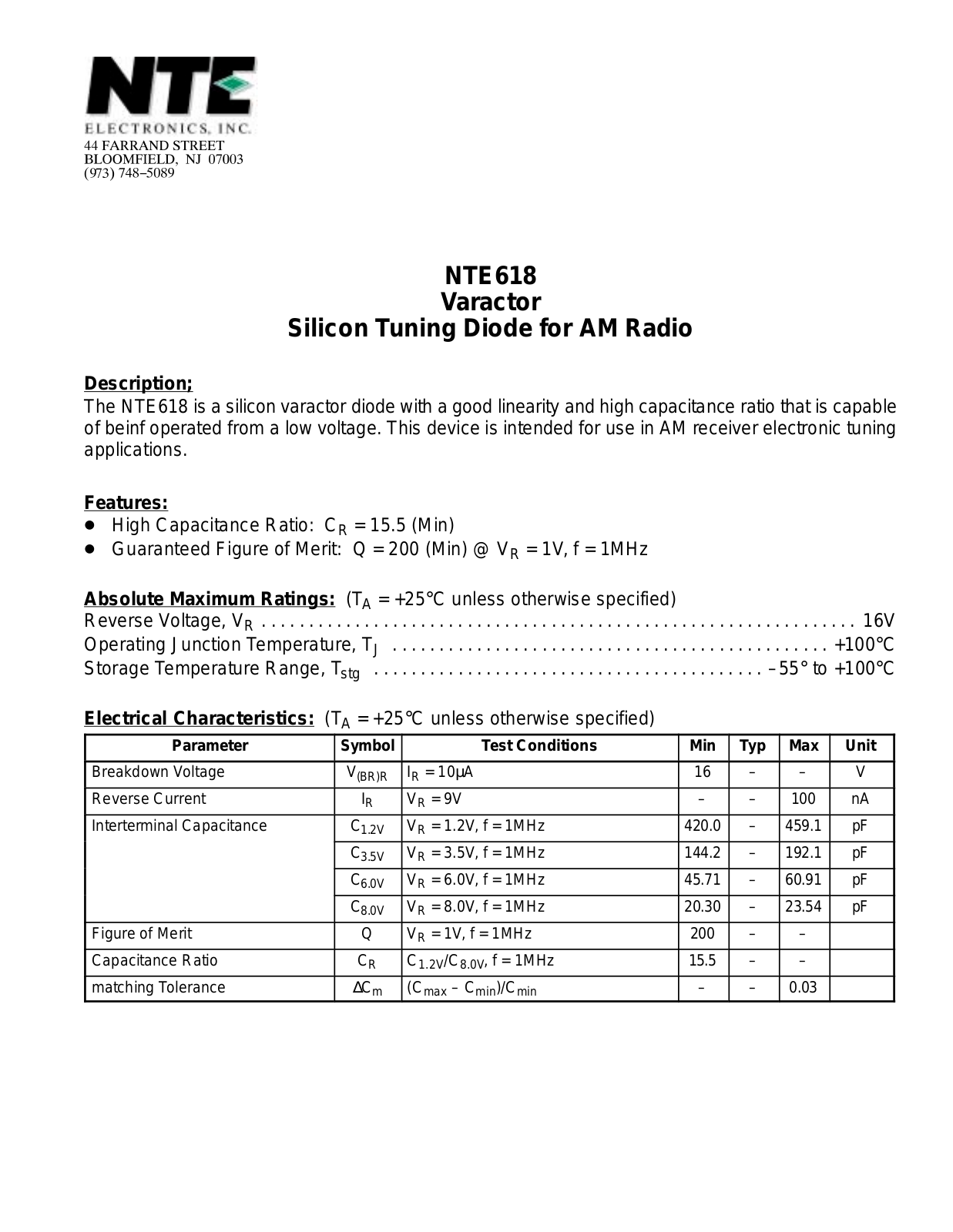 Datasheet NTE618 Datasheet (NTE) - ManualMachine.com