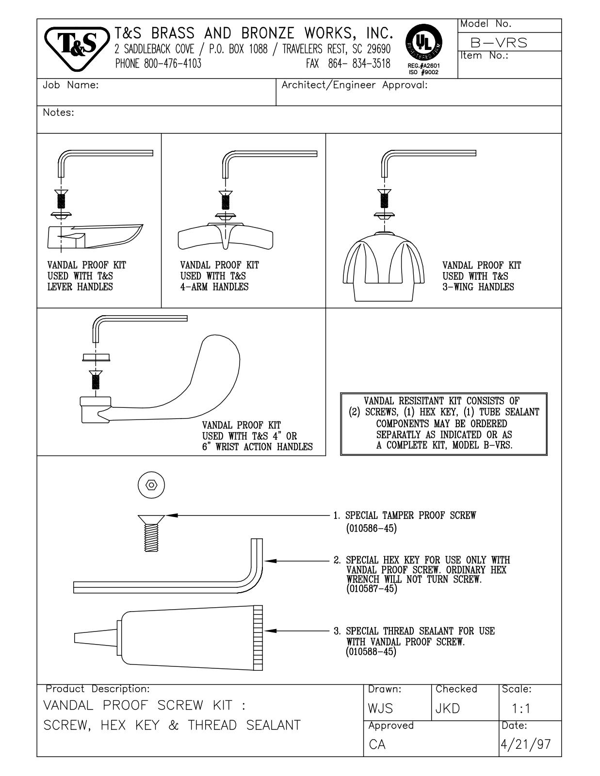 T&S Brass B-VRS User Manual