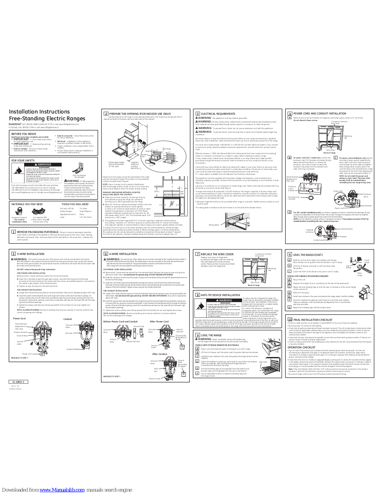 GE JBS15MBB, JBP15DMWW, JBP15DMBB, JBP15DMCC, JBS27SMSS Installation Instructions Manual