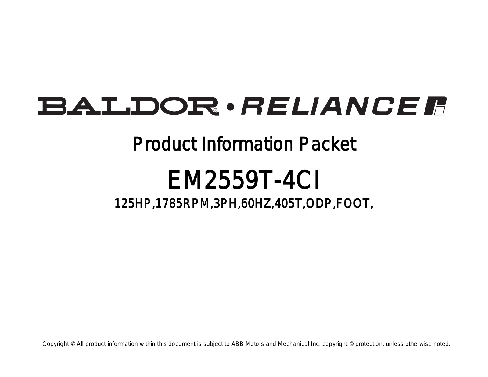 Baldor EM2559T-4CI Product Information Sheet