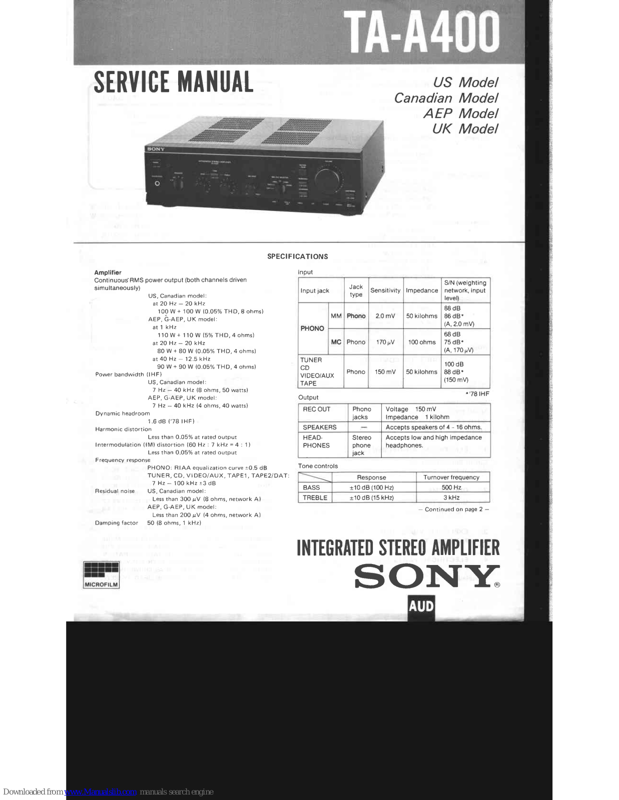 Sony TA-A400 Service Manual