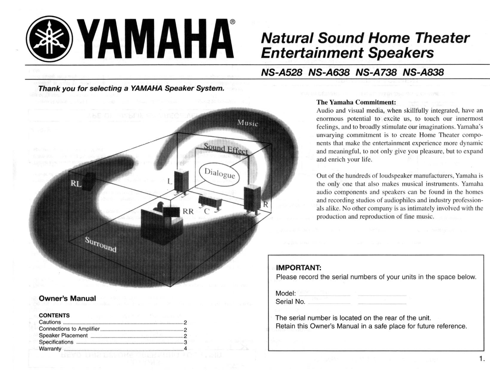 Yamaha NS-A528, NS-A638, NS-A738, NS-A838 Owner's Manual