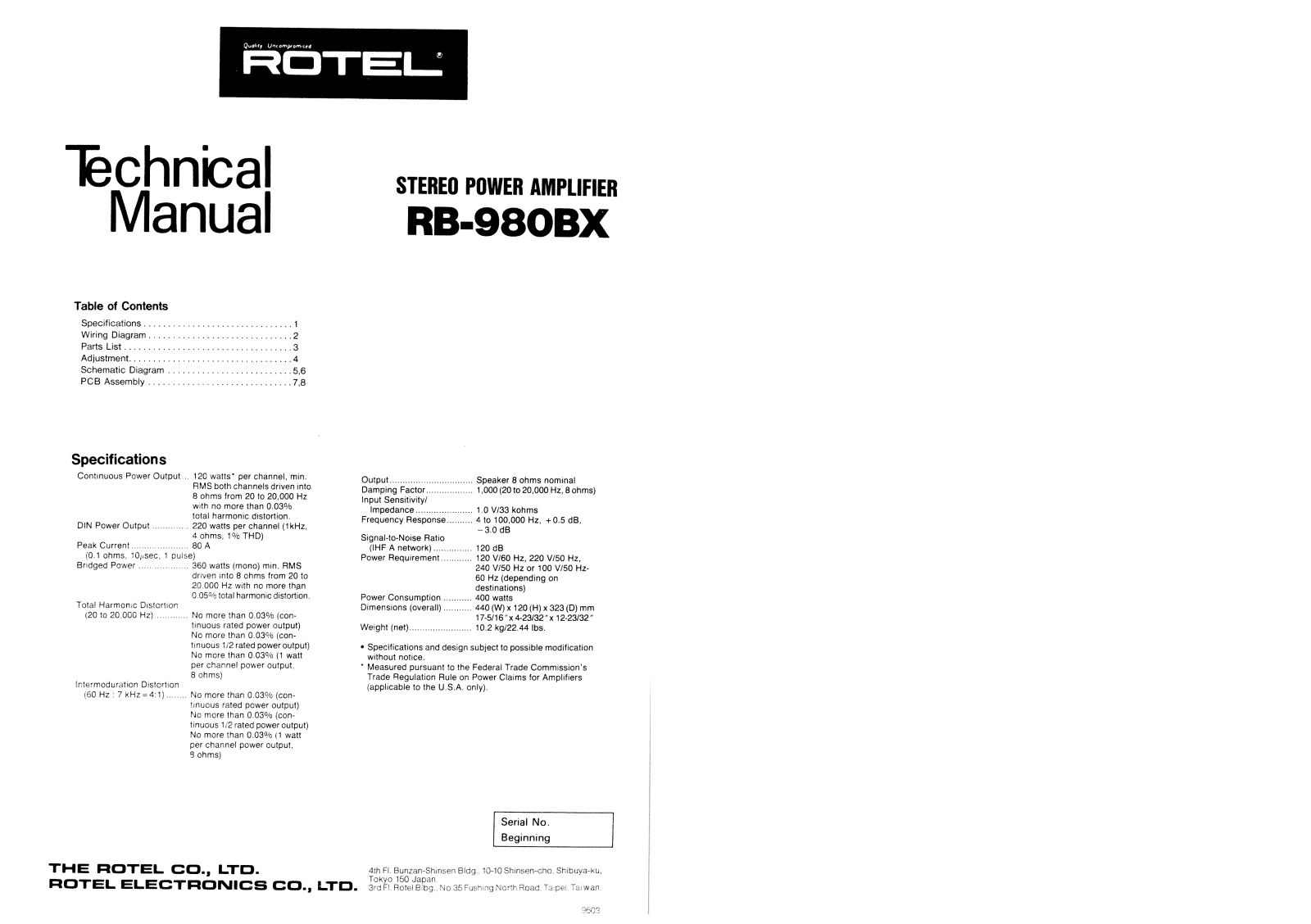 Rotel RB-980-BX Service manual