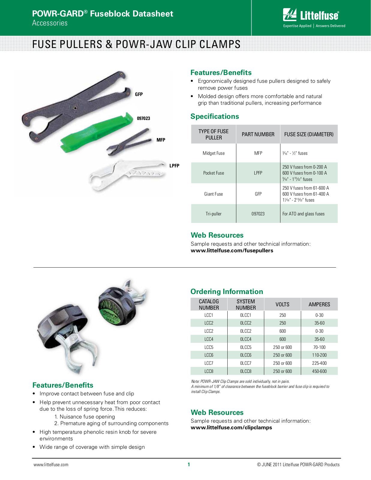 Littelfuse fuse pullers, POWR-JAW CLIP CLAMP Catalog Page