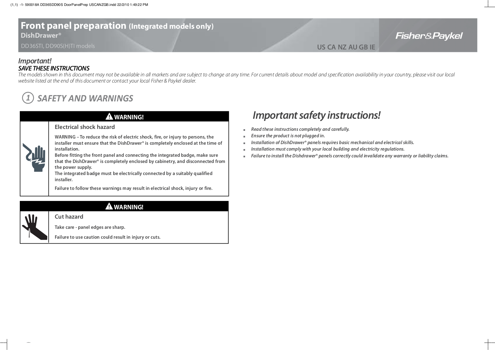 Fisher & Paykel DD36STI User Manual