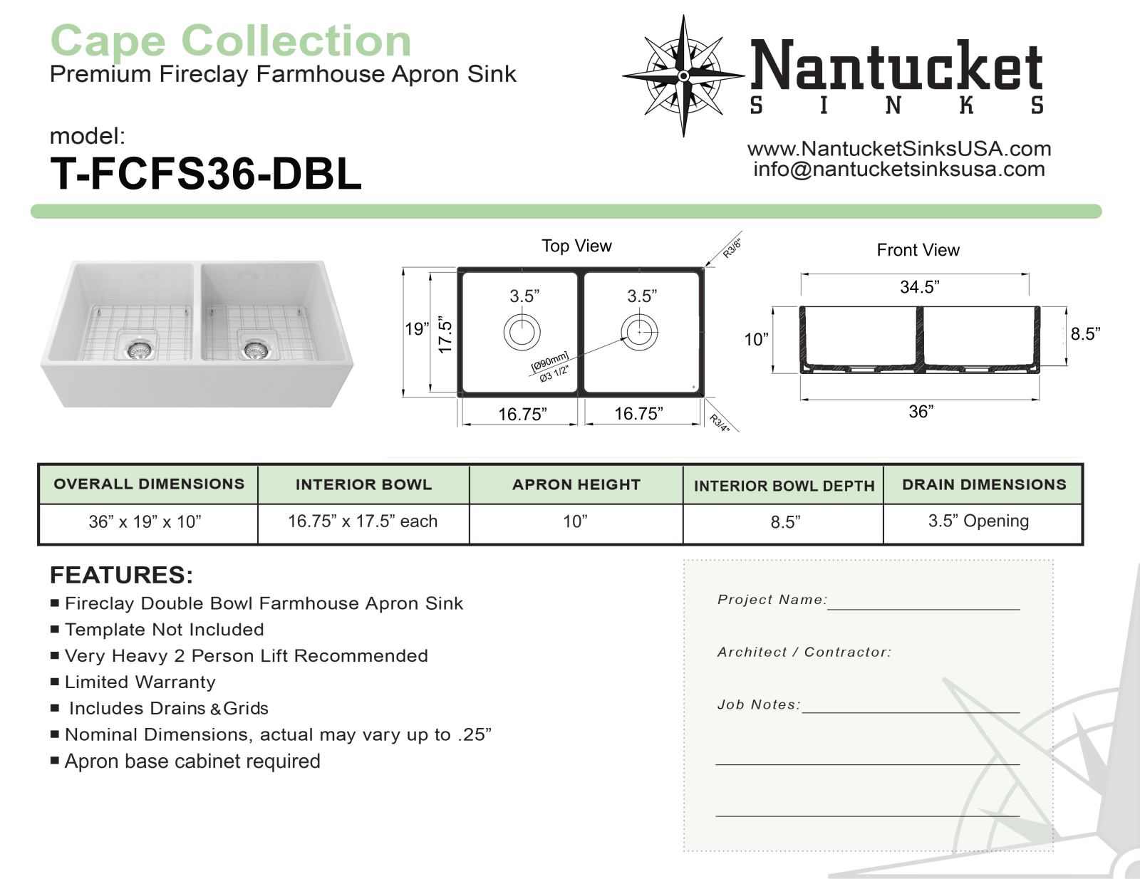 Nantucket TFCFS36DBL Specifications