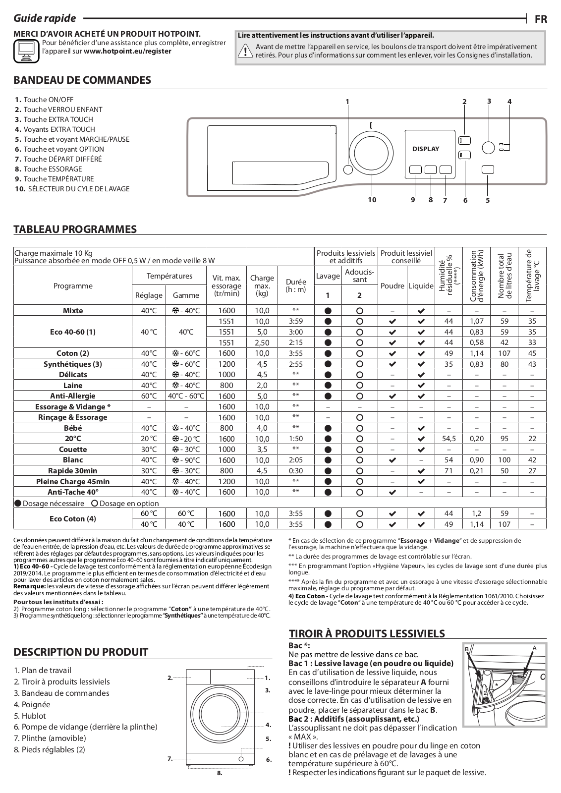 HOTPOINT/ARISTON NSC1063CWKFR N Daily Reference Guide