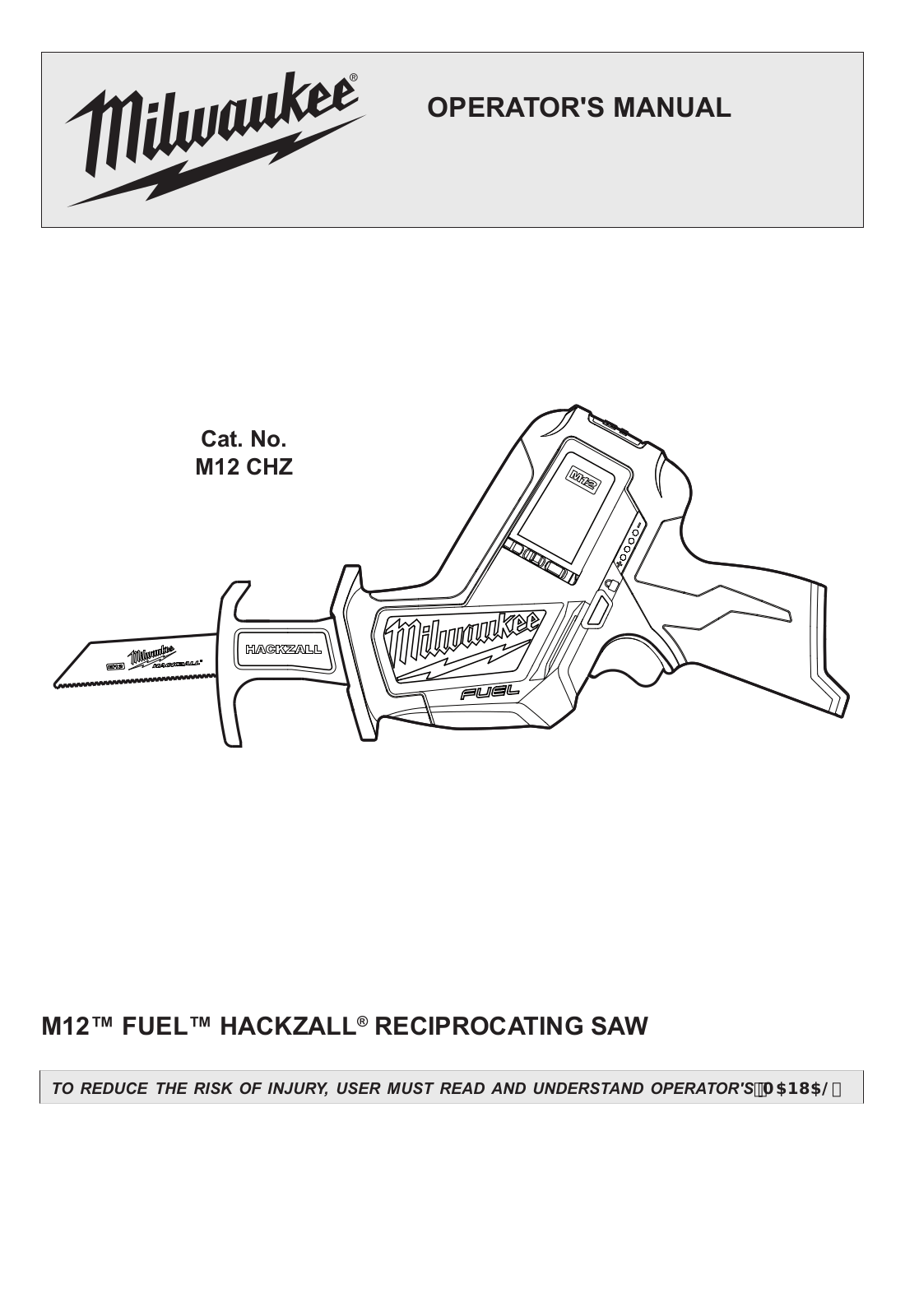 Milwaukee M12 CHZ Operator's Manual