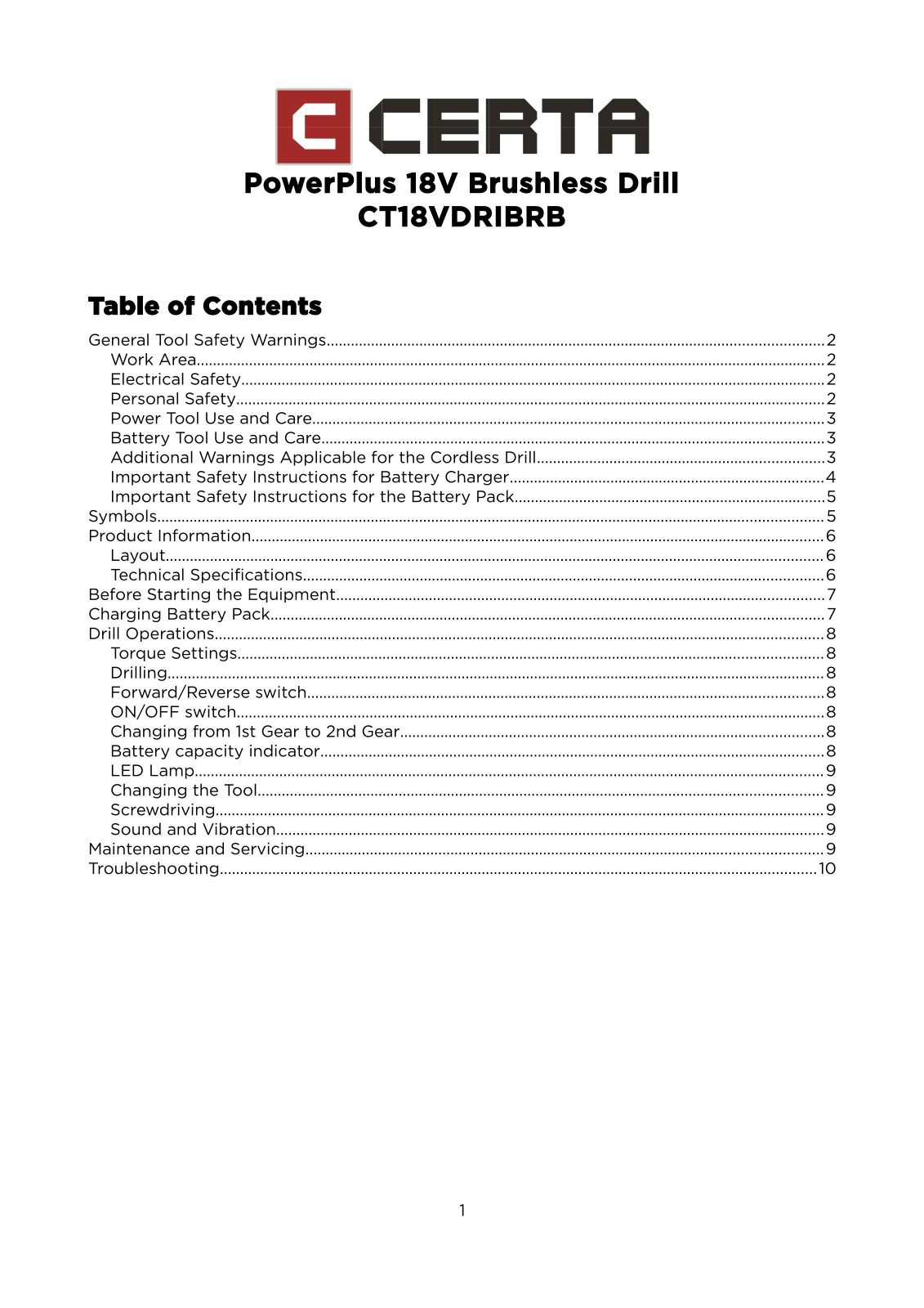 Certa CT18VDRIBRB User Manual