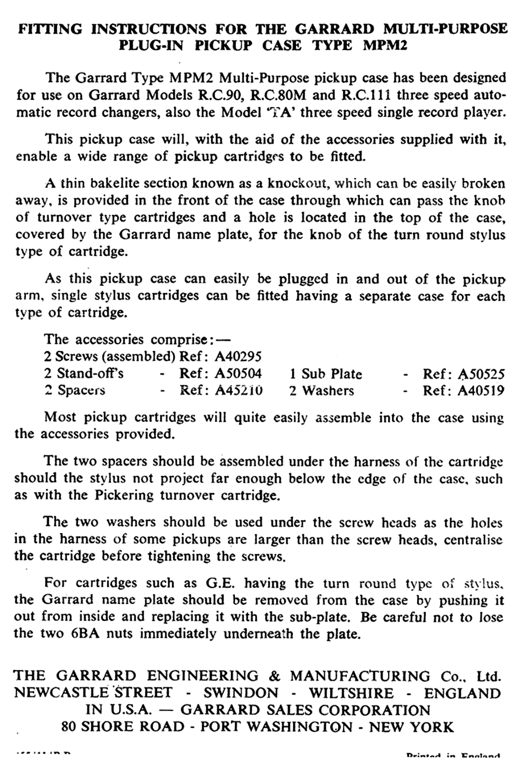 Garrard MPM-2 Owners manual