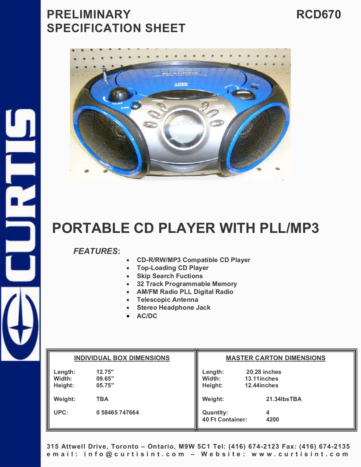 Curtis RCD670 User Manual