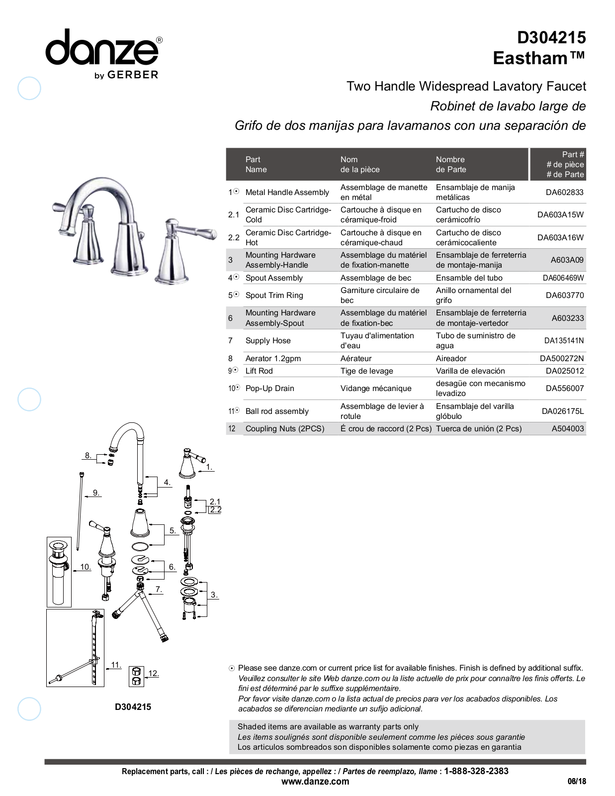 Gerber D304215BR, D304215, D304215BN Part List