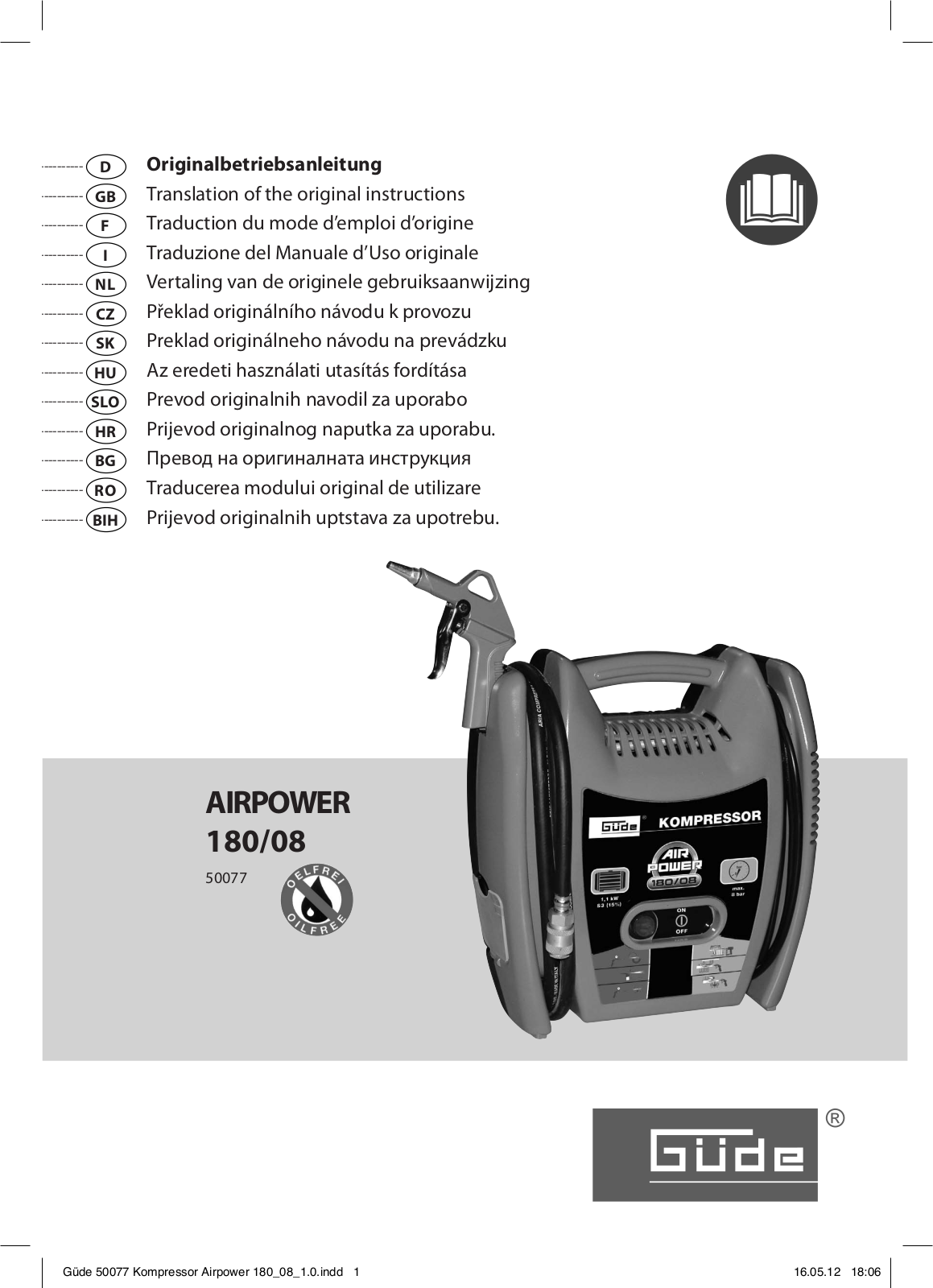 Gude Airpower 180/08 Translation Of The Original Instructions