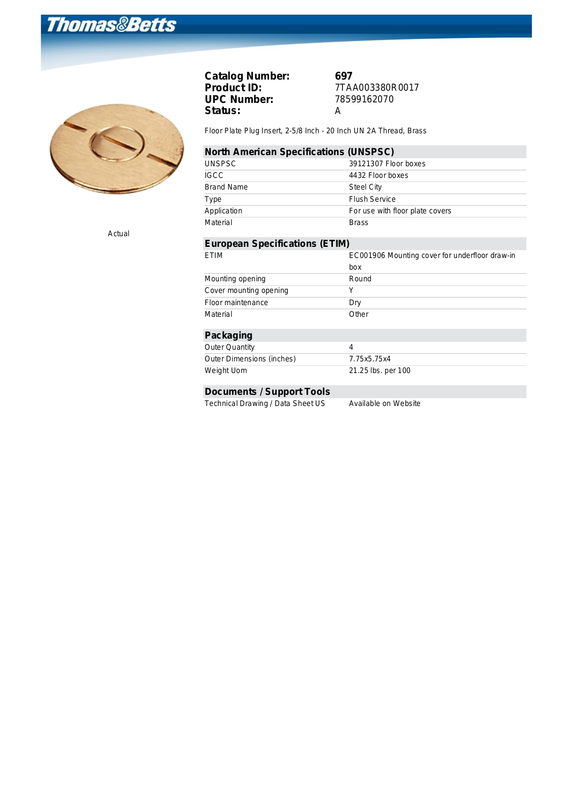 Thomas & Betts 697 Data Sheet