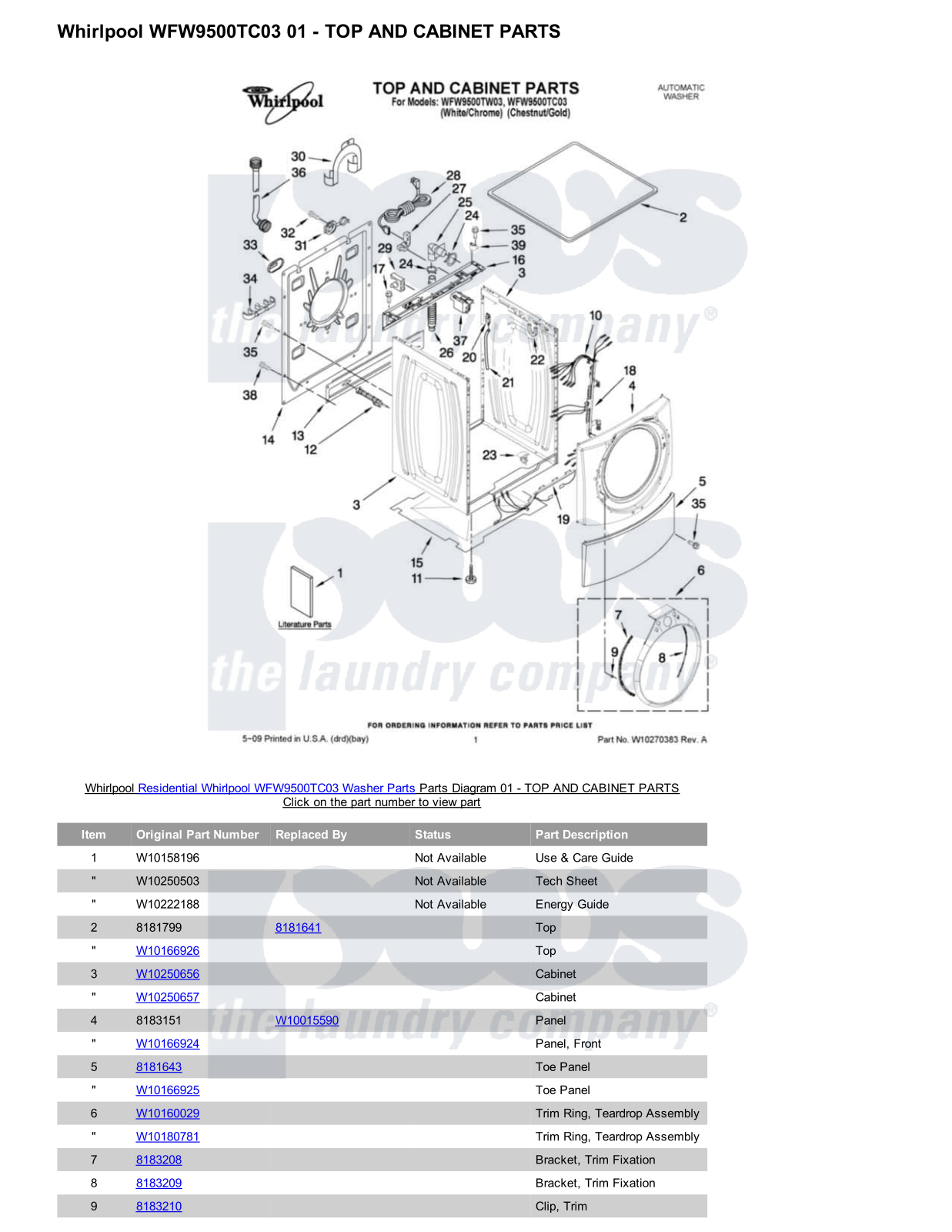 Whirlpool WFW9500TC03 Parts Diagram