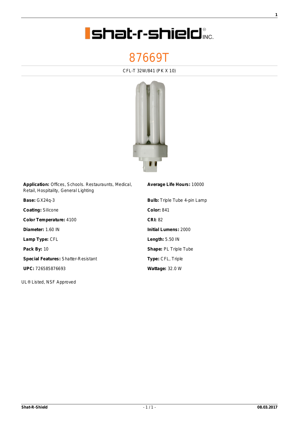 Shat-R-Shield 87669T Data sheet