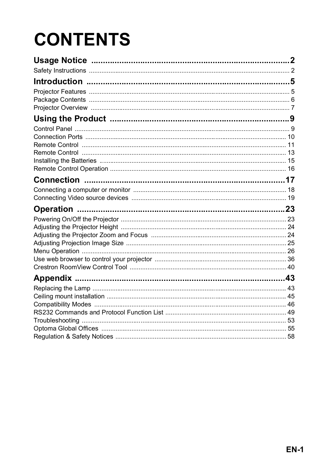 Optoma FX5200 User Manual