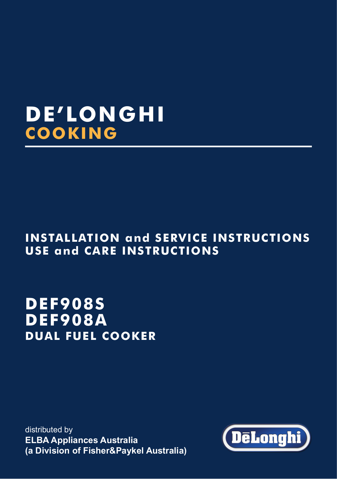DE’LONGHI DEF908S, DEF908A Installation Manual