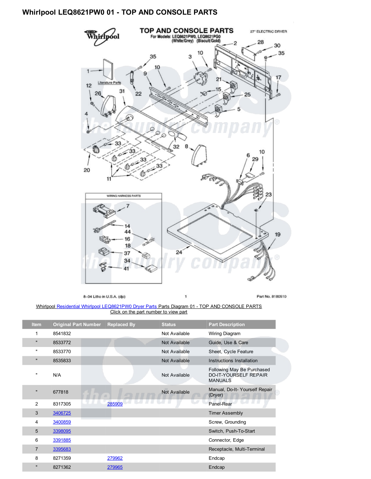 Whirlpool LEQ8621PW0 Parts Diagram