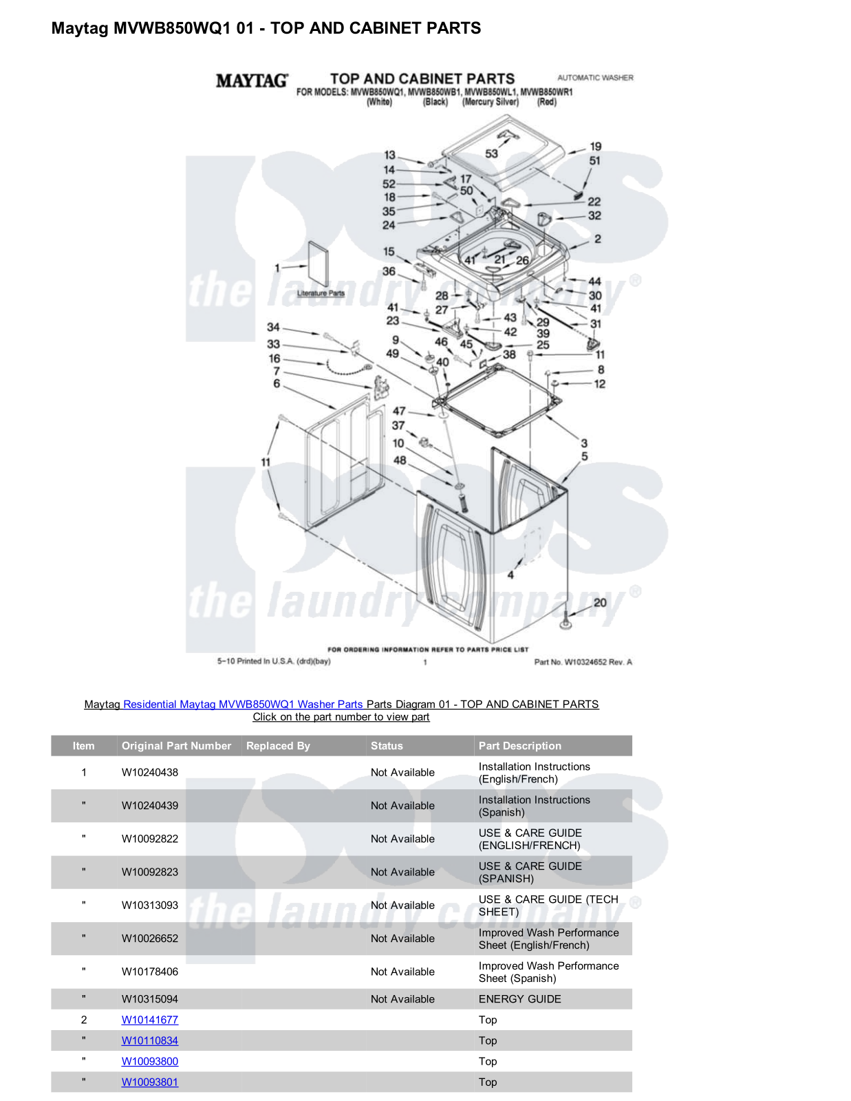 Maytag MVWB850WQ1 Parts Diagram