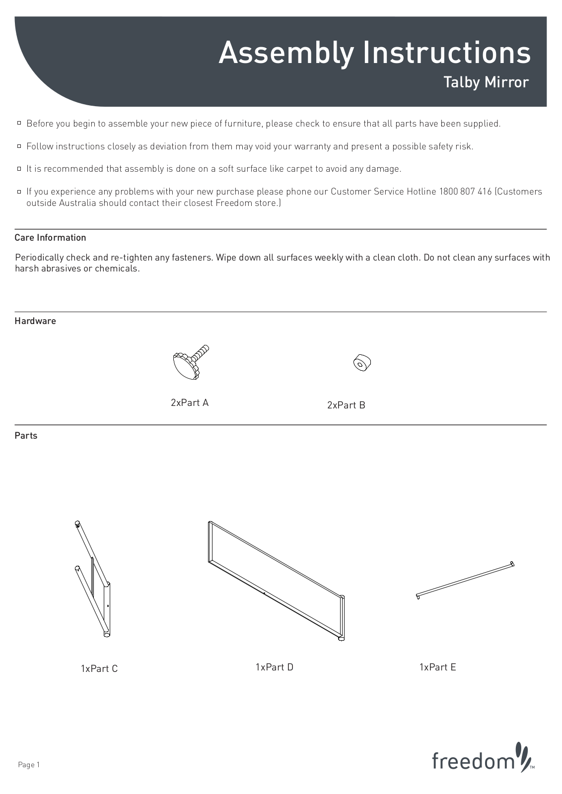 Freedom Talby Mirror Assembly Instruction